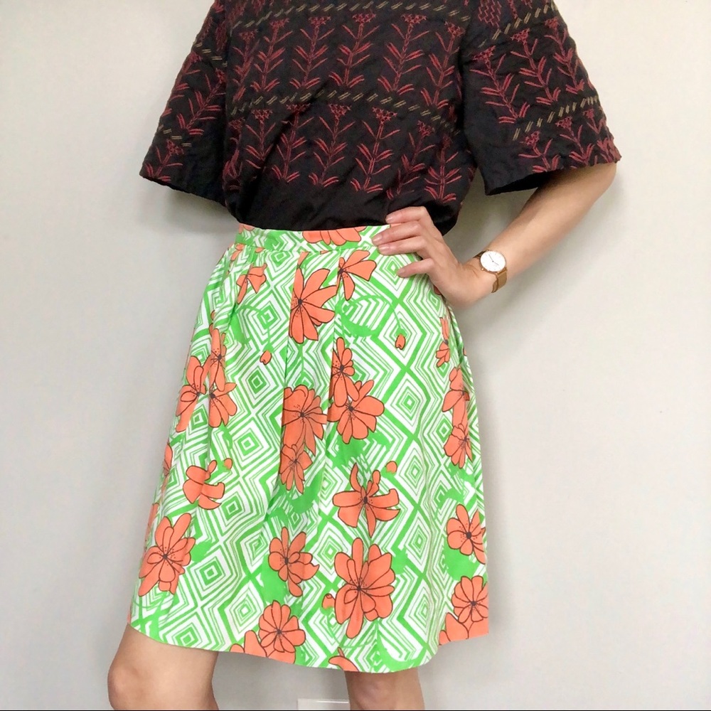 Vintage retro lime green and orange tropical skirt